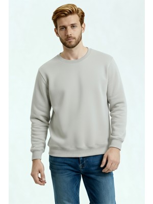 Taş Erkek Sıfır Yaka 3 Iplik Sweatshirt Içi Polarlı Kışlık Kalın