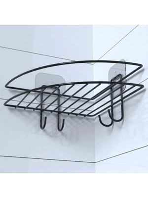 Mey İthalat Yapışkanlı Banyo Köşeliği Kancalı Köşe Rafı Duş Şampuanlık Duvar Düzenleyici Organizer Raf