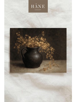 Sanat Baskısı, Seramik Vazo ve Kuru Çiçek Duvar Dekoru