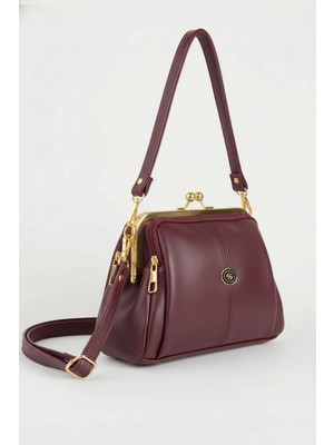 Lifonbag Kadın Bordo 4 Bölmeli Astarlı Burslu & Fermuar Kapama 2 Askılı El Kol ve Omuz Çantası (24X18 Cm) LIFON-1460