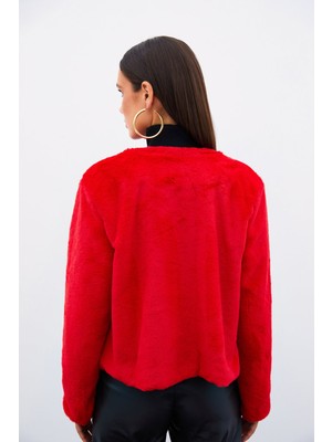 Sateen Yakasız Peluş Ceket