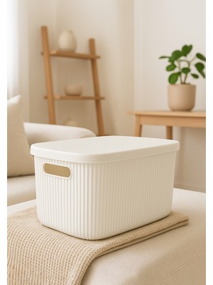 Çok Amaçlı Kapaklı Organizer Kutu, Ekru, Makyaj, Banyo ve Mutfak Düzenleyici