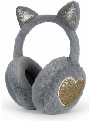 Gri Renk Kalp Figürlü Kulaklık Peluş - Çocuk ve Genç Için Eğlenceli