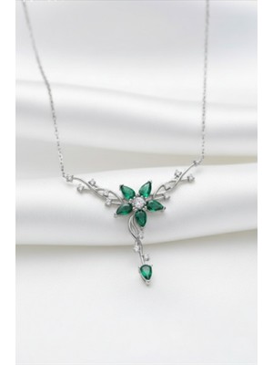 Çekirdek Jewelry 925 Ayar Gümüş Zümrüt Taşlı Sarmaşık Kolye