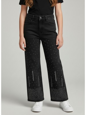 Tati Kız Çocuk Kalın Likralı Beli Lastikli Taşlı Kot Pantolon