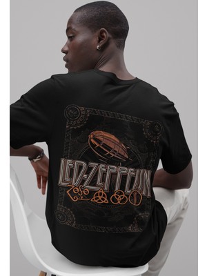 Sevbano LED Zeppelin Sırt Baskılı Unisex Oversize Rock Metal Müzik Grubu Tişört