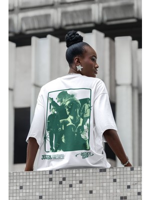 Sevbano Tasarım Justin Bieber Sırt Baskılı Unisex Oversize Şarkıcı Tişört