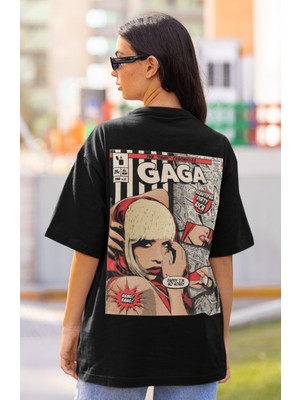 Sevbano Tasarım Lady Gaga Sırt Baskılı Unisex Oversize Şarkıcı Tişört