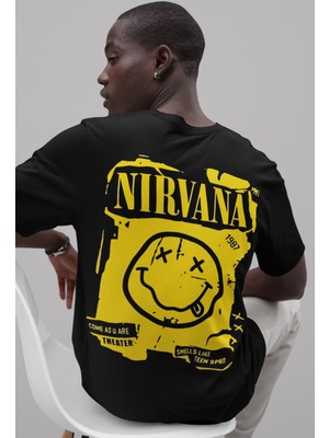Sevbano Tasarım Nirvana Rock Metal Sırt Baskılı Unisex Oversize Müzik Grubu Tişört