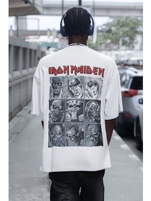 Sevbano Iron Maiden Rock Metal Müzik Grubu Sırt Baskılı Unisex Oversize Tişört