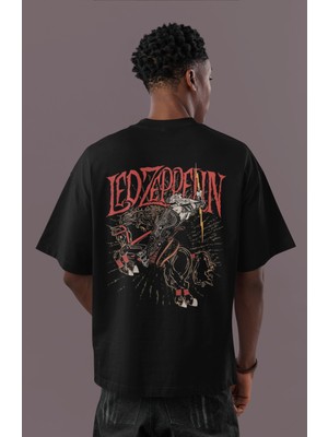 Sevbano LED Zeppelin Rock Metal Müzik Grubu Sırt Baskılı Unisex Oversize Tişört