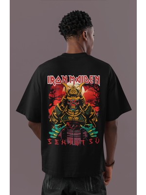 Sevbano Tasarım Iron Maiden Rock Metal Sırt Baskılı Unisex Oversize Müzik Grubu Tişört