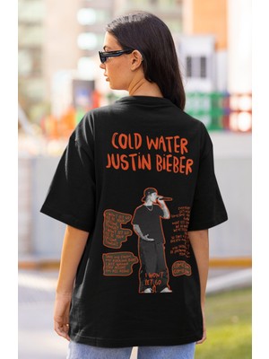 Sevbano Cold Water Justin Bieber Sırt Baskılı Unisex Oversize Şarkıcı Tişört