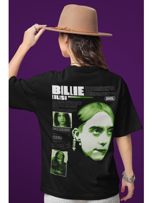Sevbano Tasarım Billie Eilish Sırt Baskılı Unisex Oversize Şarkıcı Tişört