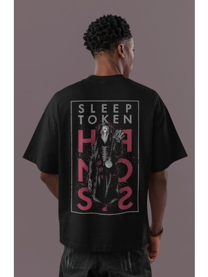 Sevbano Tasarım Sleep Token Rock Metal Müzik Grubu Sırt Baskılı Unisex Oversize Tişört