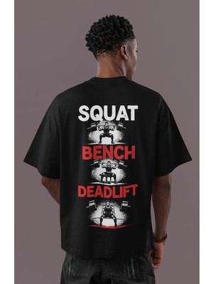 Sevbano Squat Bench Deadlift Halter Powerlifter Bodybuilding Fitness Sırt Baskılı Unisex Oversize Tişört