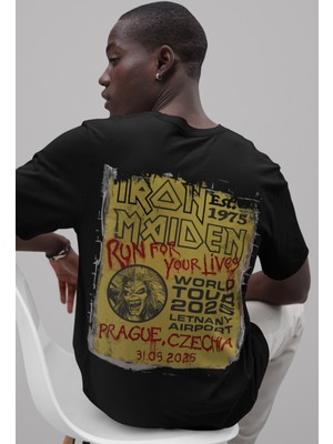 Sevbano Iron Maiden Sırt Baskılı Unisex Oversize Rock Metal Müzik Grubu Tişört