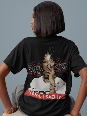 Sevbano Tasarım Rihanna Sırt Baskılı Unisex Oversize Şarkıcı Tişört