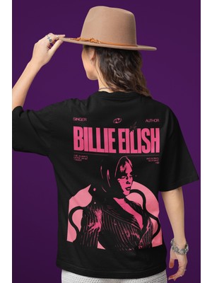 Sevbano Özel Tasarım Billie Eilish Sırt Baskılı Unisex Oversize Şarkıcı Tişört