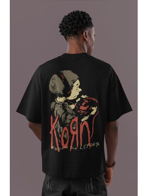 Sevbano Korn Rock Metal Müzik Grubu Sırt Baskılı Unisex Oversize Tişört