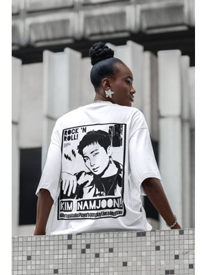 Sevbano Rock In Roll Kim Namjoon Rapper Sırt Baskılı Unisex Oversize Şarkıcı Tişört
