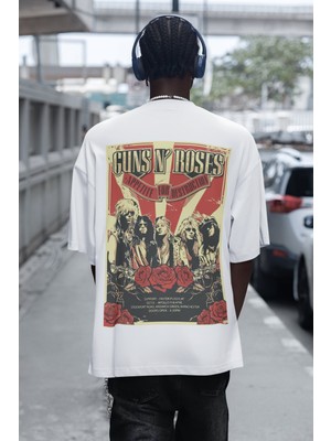 Sevbano Tasarım Guns N' Roses Sırt Baskılı Unisex Oversize Rock Metal Müzik Grubu Tişört