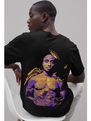 Sevbano Tupac Rapper Sırt Baskılı Unisex Oversize 2pac Şarkıcı Tişört