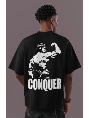 Sevbano Conquer Arnold Bodybuilding Fitness Sırt Baskılı Unisex Oversize Tişört