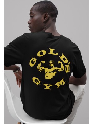 Sevbano Gold's Gym Arnold Sırt Baskılı Unisex Oversize Bodybuilding Fitness Tişört