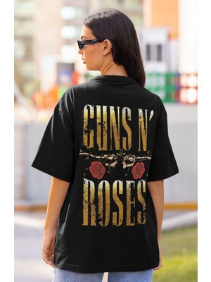 Sevbano Tasarım Guns N' Roses Rock Metal Müzik Grubu Sırt Baskılı Unisex Oversize Tişört