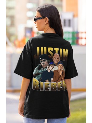 Sevbano Tasarım Justin Bieber Sırt Baskılı Unisex Oversize Şarkıcı Tişört