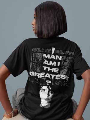 Sevbano Özel Tasarım Billie Eilish Sırt Baskılı Unisex Oversize Şarkıcı Tişört