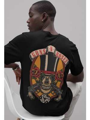 Sevbano Guns N' Roses Müzik Grubu Sırt Baskılı Unisex Oversize Rock Metal Tişört