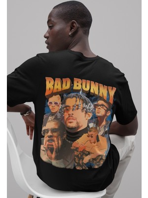 Sevbano Bad Bunny Rapper Sırt Baskılı Unisex Oversize Şarkıcı Tişört