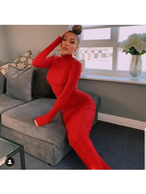 Pink Life Maksi Kırmızı Sandy Kumaş Elbise