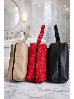 Glowa Çok Amaçlı Deri Görünümlü Makyaj Çantası – Fermuarlı