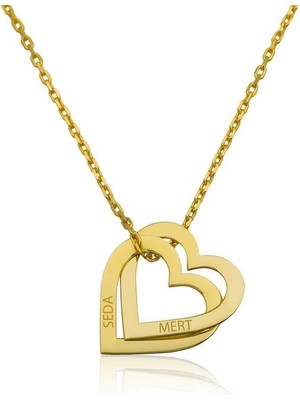 cleovibe Gümüş Gold Kişiye Özel Kalpler Kolye