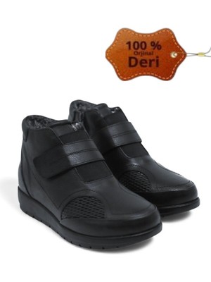 Magic Shoes Kadın Siyah Hakiki Deri Içi Kürklü Tam Ortopedik Kaymaz Taban Anne Botu