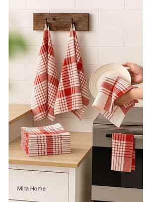 Mira Home 10 Lu Lüks Bulaşık Kurulama Bezi ve Mutfak Peçetesi 50X70 cm Daily Kırmızı