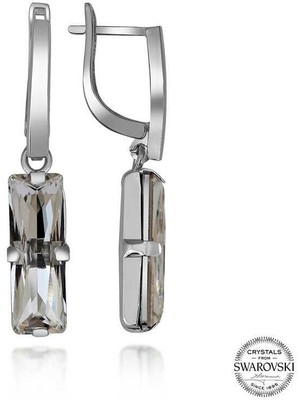 cleovibe Swarovski Crystal Taşlı Gümüş Beyaz Baget Sallantılı Kadın Küpe