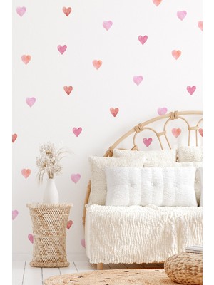 Msticker Kalp Sticker Seti, 77 Adet Pembe Tonlarda Özel Kesim Duvar Cam Çocuk Odası Sticker, Soft Kalpler