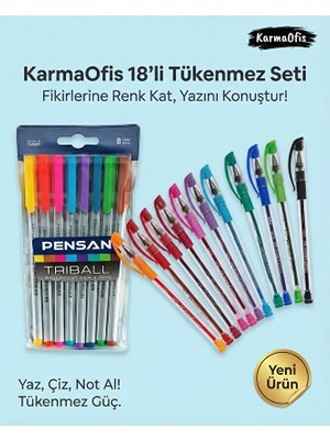 18'li Renkli Tükenmez Kalem Seti