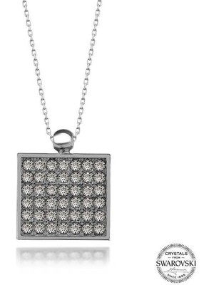 cleovibe Swarovski Crystal Taşlı Kare Gümüş Kadın Kolye