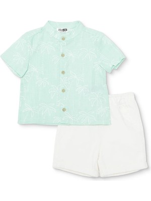 Hellobaby Hellobaby, Erkek, Tshirt-Şort, Palmiye Baskılı, Hakim Yaka, Diz Üstü