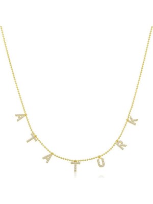 cleovibe Gümüş Gold Atatürk Yazılı Bayan Kolye