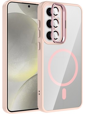 Kılıfolog Galaxy S25 Fe Kılıf Standlı ve Kamera Lens Hediyeli M-Safe Şarj Özellikli Zore Etro Kapak - Pembe