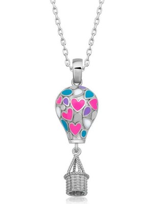 cleovibe Gümüş Kalpli Kapadokya Balon Kadın Kolye