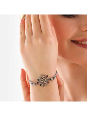 cleovibe Gümüş Çiçek Otantik Kadın Bileklik