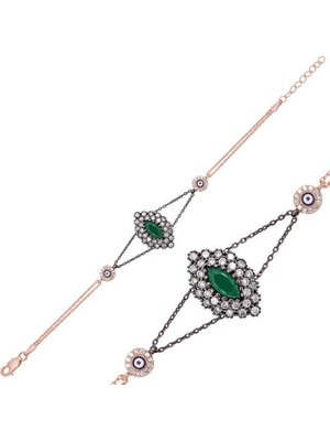 cleovibe Gümüş Rose Mat Yeşil Taşlı Otantik Bileklik