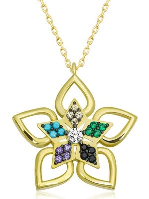 cleovibe ​gümüş Gold Renkli Taşlı Çiçek Kadın Kolye